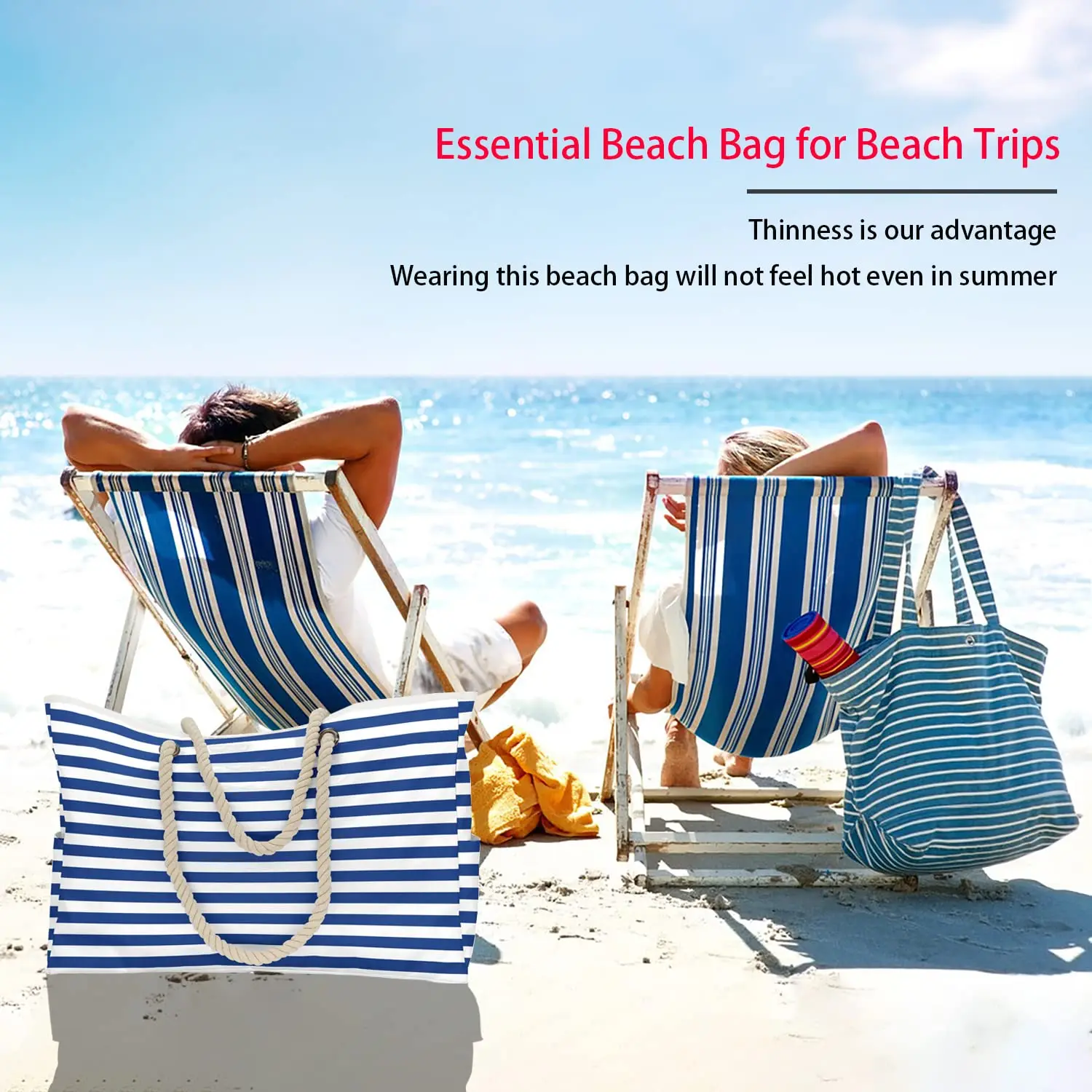 Waterproof Striped Zipper Outer Bag for Outdoor Travel Vacation Sand Resistant Canvas Convenient Folding Beach Bag ﻿ image 5