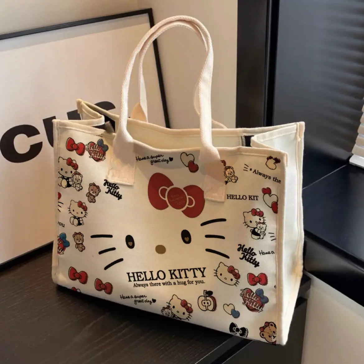 

Sanrio Hello Kitty Canvas Bag Large Capacity Versatile College Style Shoulder Bag Korean Version Aesthetic Trendy Casual Handbag