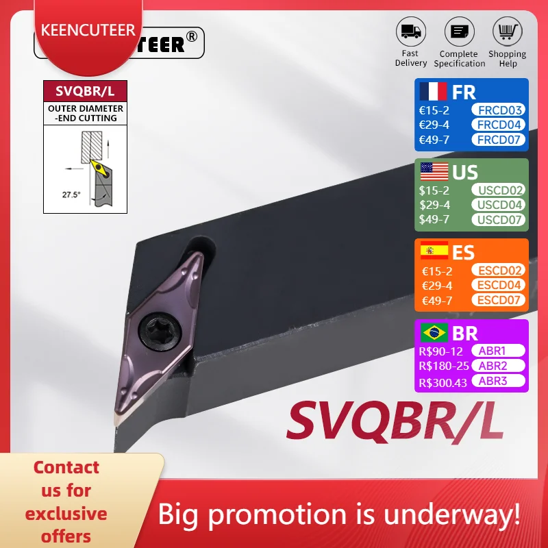 

SVQBR1616H11 SVQBR1616H16 SVQBR2020 SVQBR2525 External Turning Tool SVQBR SVQBL Cutter Bar CNC Lathe Bar Turning Holder