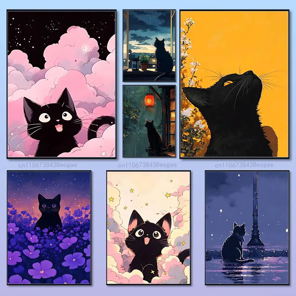 

Art Cute Cat Poster HD Art Sticky Wall Aesthetic Decoration Waterproof Film Room Home Bar Cafe Decor