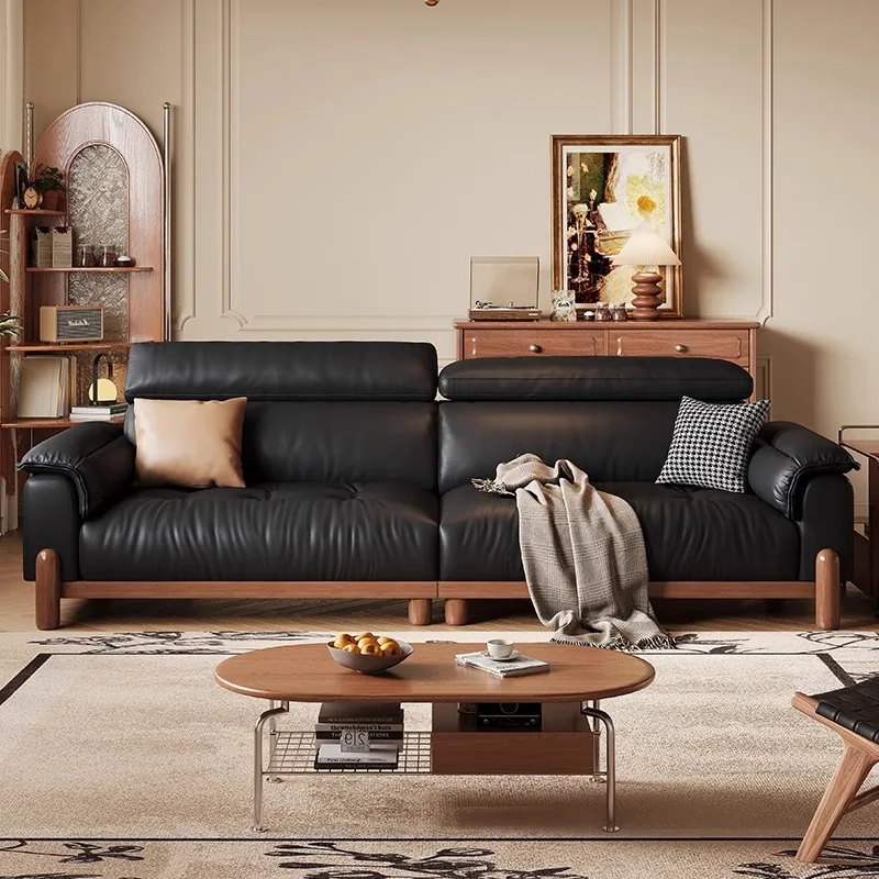 Black walnut first-layer cowhide art sofa