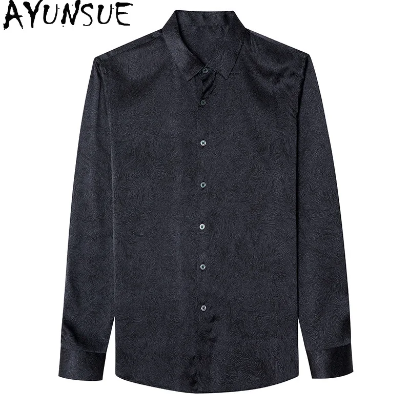 

AYUNSUE 90.8% Real Mulberry Silk Shirt for Man Spring Autumn 2026 Fashion Long Sleeve Shirts Lapel Casual Tops Mens Shirts New