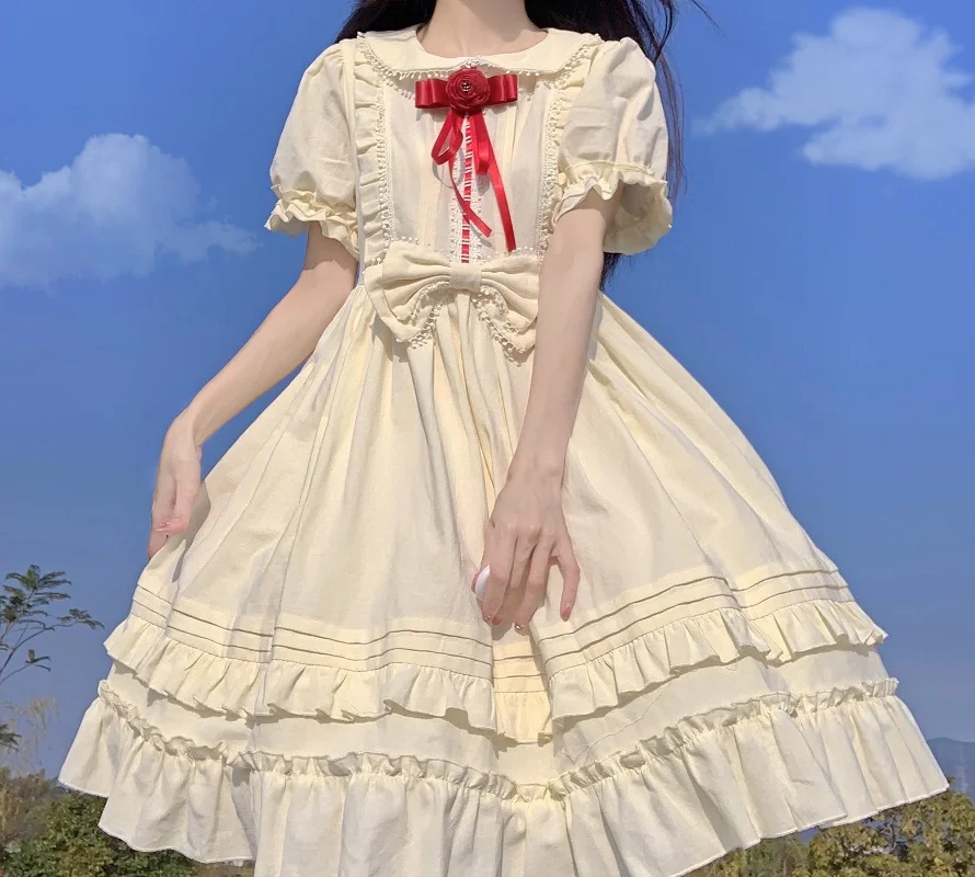 Vestido Lolita de manga corta para mujer, ropa de fiesta de princesa, Harajuku, Kawaii, estilo japonés