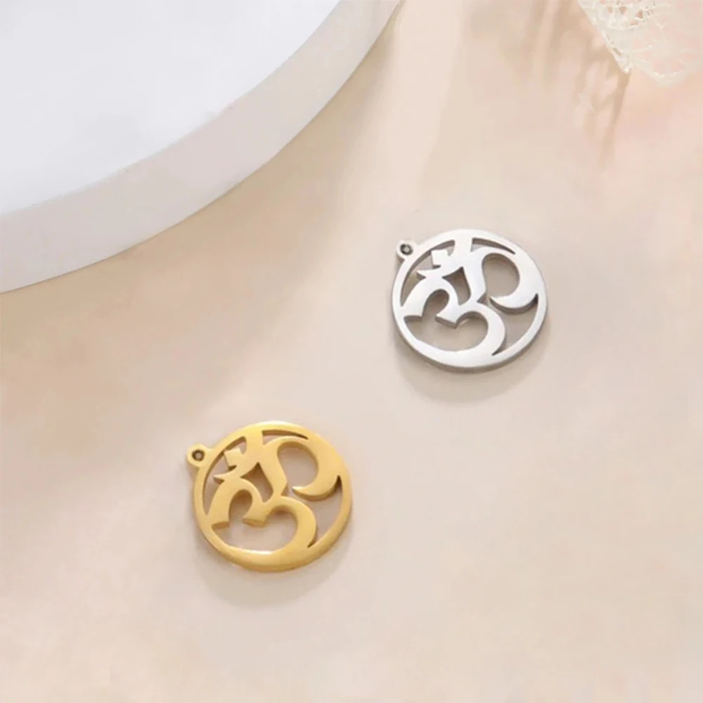 EUEAVAN 5pcs OM Buddhism Lotus Stainless Steel Charms for Jewelry Making Yoga Flower of Life Pendant DIY Necklace Bracelet Gifts