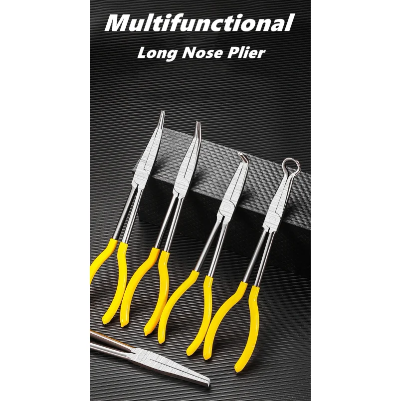 11" 11inch Premium Long Reach Spark Plug Pliers Straight Bent Tip Long Nose Pliers,Non-Slip Handles, Engine Maintenance Tool