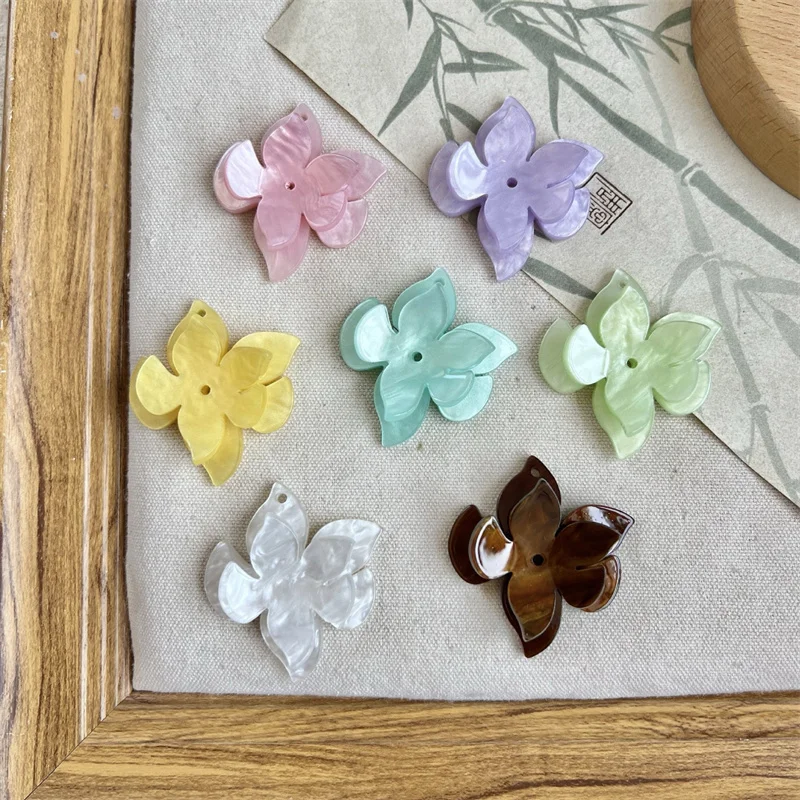 Wholesale 40pcs/lot color print cartoon flowers shape acrylic beads diy jewelry garment hair accessory
