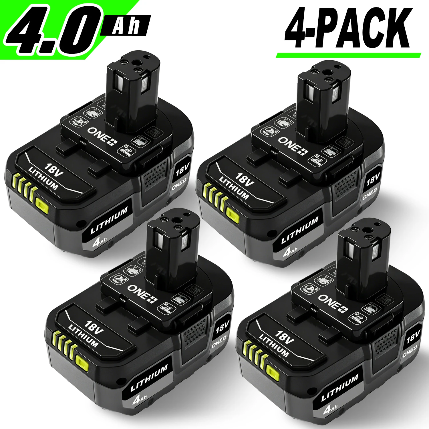 18V 4.0Ah Lithium Battery Replacement for ONE+ 18V Cordless Power Tools, Compatible with P108 P107 P102 P104 P105 P122 PBP005, High Capacity Rechargeable Tool Battery.1/2/3/4PACK
