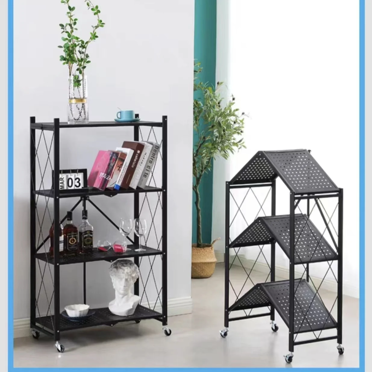 Foldable Large Iron Frame Storage Multifunctional Living Room Rack Multilayer Bookshelf Display Kitchen Storage Rack image 3