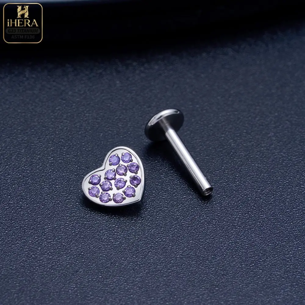 Gewindeter F136 Titan Doppelherz-Edelstein-Labret-Stud für Lippenpiercing, Ohrring, Knorpel, Tragus, Lobe, Helix, Körperschmuck, Bulk Barbells – Detail 13