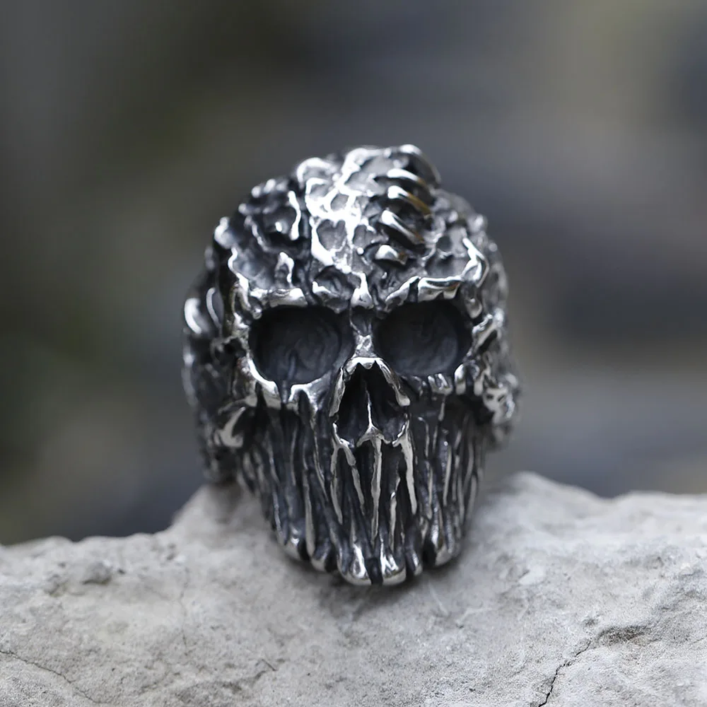 Gothic Punk Satanic Devil Skull Ring Vintage Steampunk Men\'s Stainless Steel Ring Hiphop Motorcycle Rock Biker Jewelry Wholesale