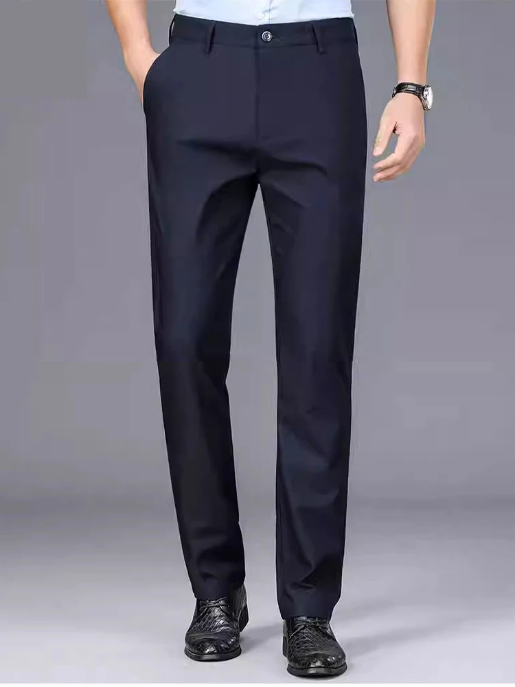 Male Pants Stretch Solid Black Smart Casual Men's Trousers Office Quick Dry Suit Pants New Spring Autumn Korean Straight Pants