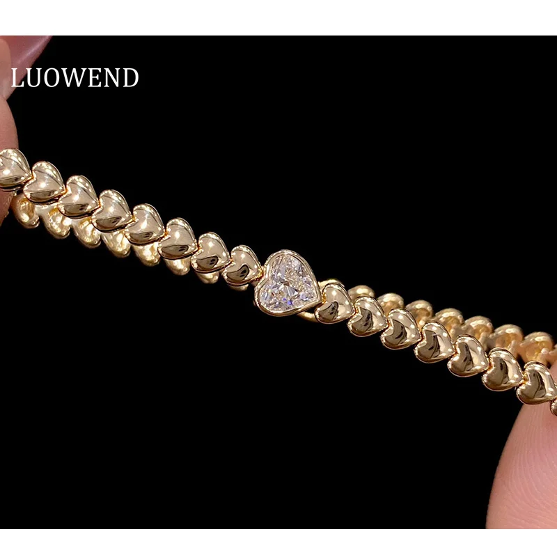 

LUOWEND 100% 18K Yellow Gold Bracelet Romantic Heart Design 0.31carat Real Natural Diamond Bracelet for Women Wedding Jewelry