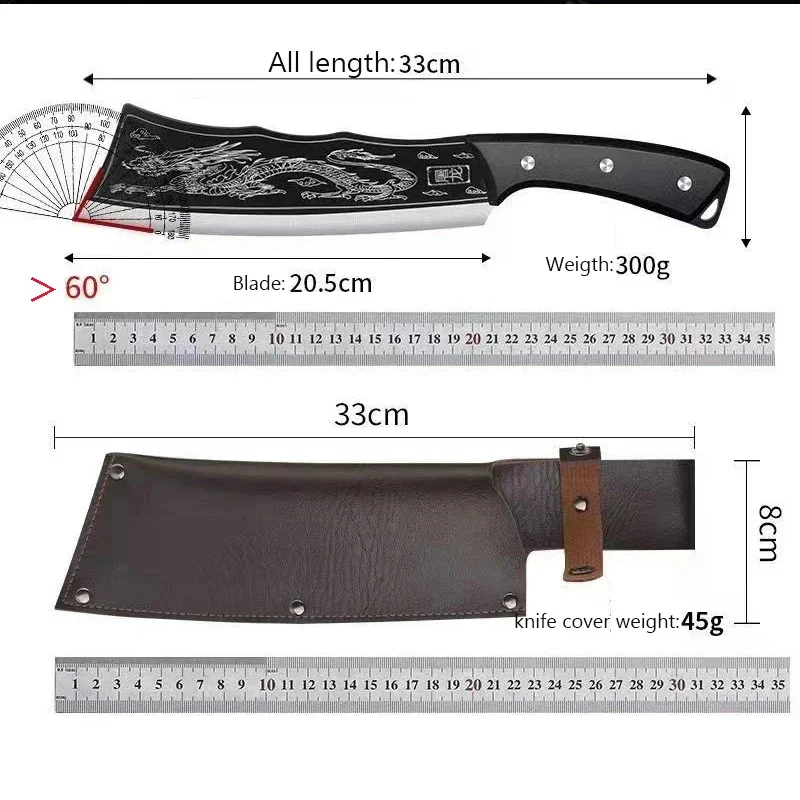 Forged Kitchen Chef Knife Stainless Steel Meat Bone Chopping Knife Professional Butcher Cleaver Slicing Knife with Cover