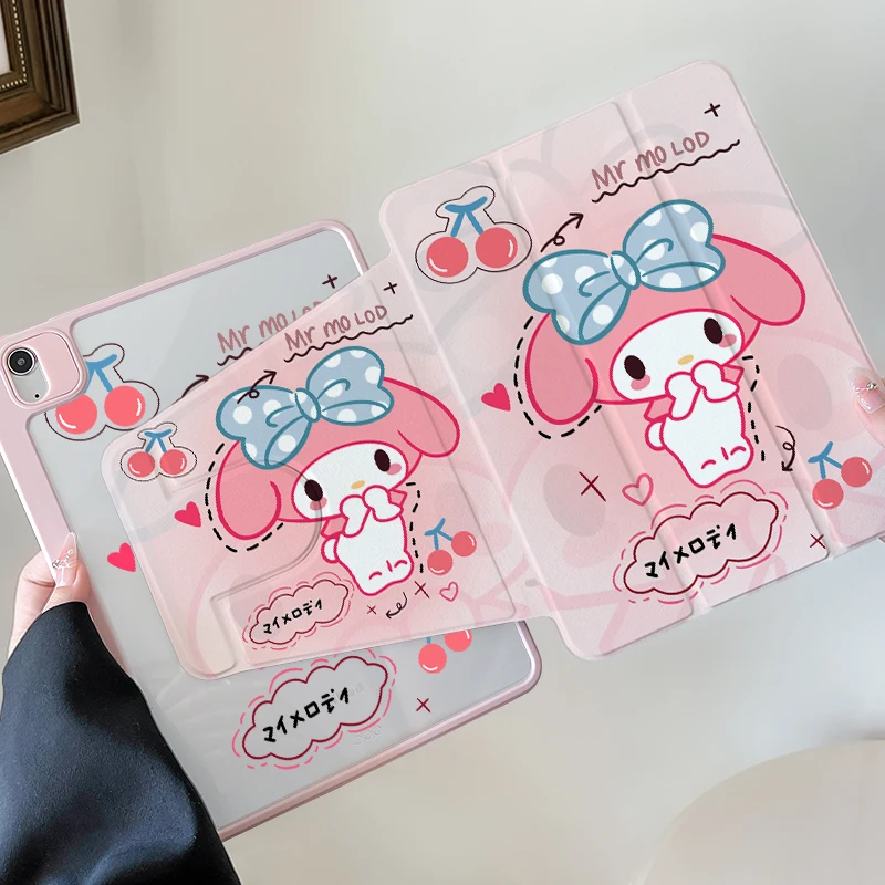 

Чехол Sanrio Melody для iPad A16 11th Pro 11 дюймов 720 ° Поворотный чехол 10-го поколения 10,9 дюйма Air5 9th 8th 10,2 дюйма Mini6 7 Защитный чехол