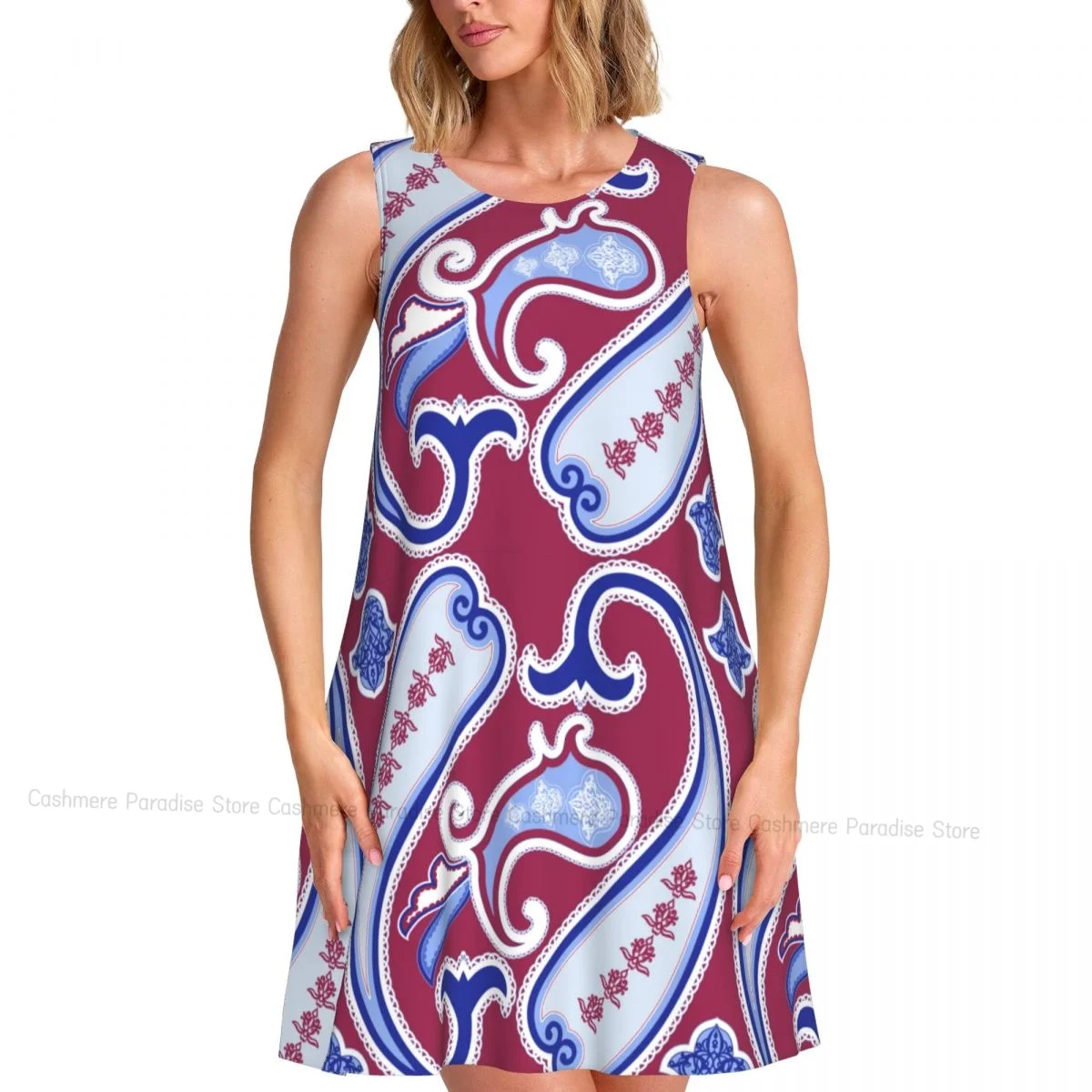 Abito da donna con motivo patchwork Paisley, maglietta casual estiva, abiti da spiaggia, abito da canotta