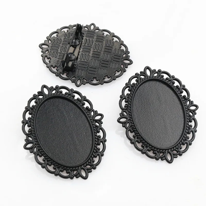 5pcs Antique Silver Plated Brooch Pin Classic Style Cameo Setting Tray
