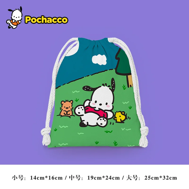 Sanrio Hello Kitty Drawstring Storage Bag Anime Cute Cartoon Pochacco Print Waterproof Portable Folding Bag Drawstring Bag Gift