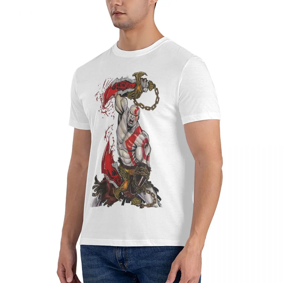 Men T-Shirt Kratos Perfect Vintage Pure Cotton Tee Shirt Short Sleeve God Of War T Shirt Crew Neck Tops Graphic Printed