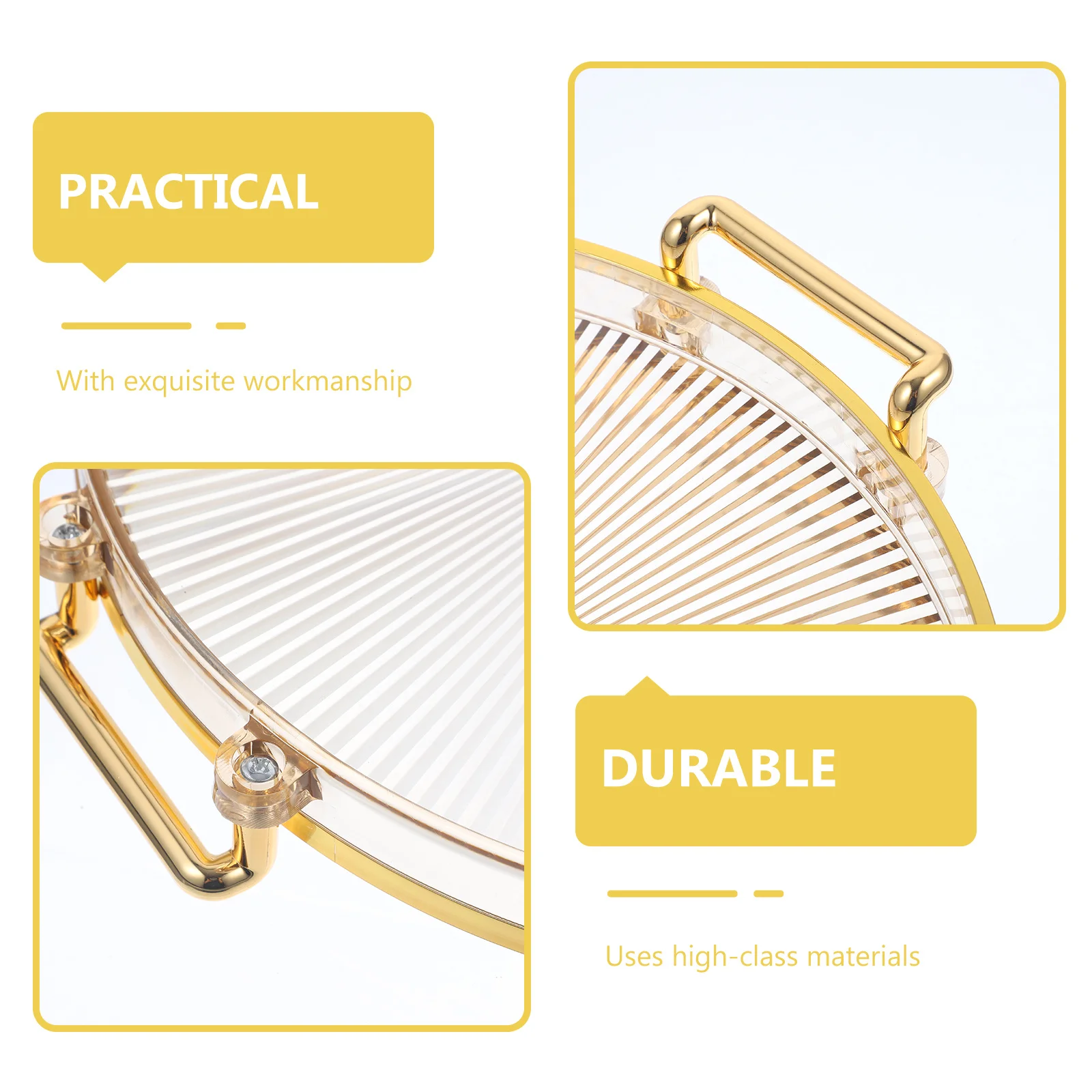 

Gold Edge Snack Storage Tray Lightweight Serving Plate Large Capacity Candy Dessert Fruit Tray Portable Home Supplies