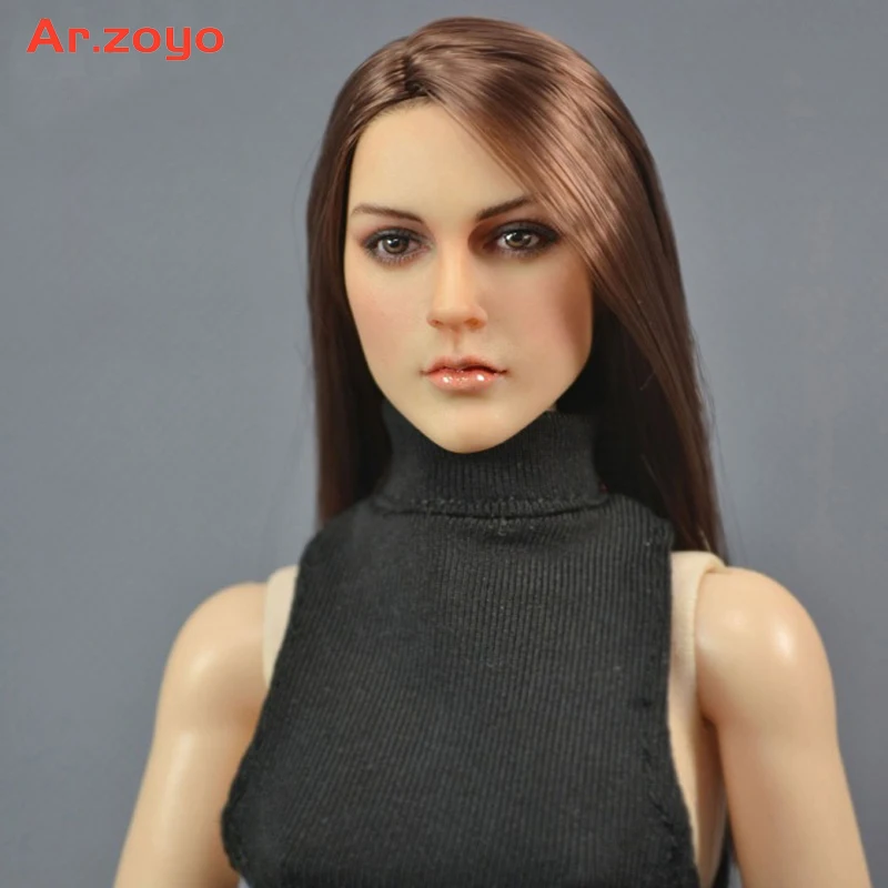 1/6 Scale KIMI TOYS KT005 Female European American Brown Long Hair Girl Head Sculpt Fit 12'' TBLeague Phicen Body Action Figure