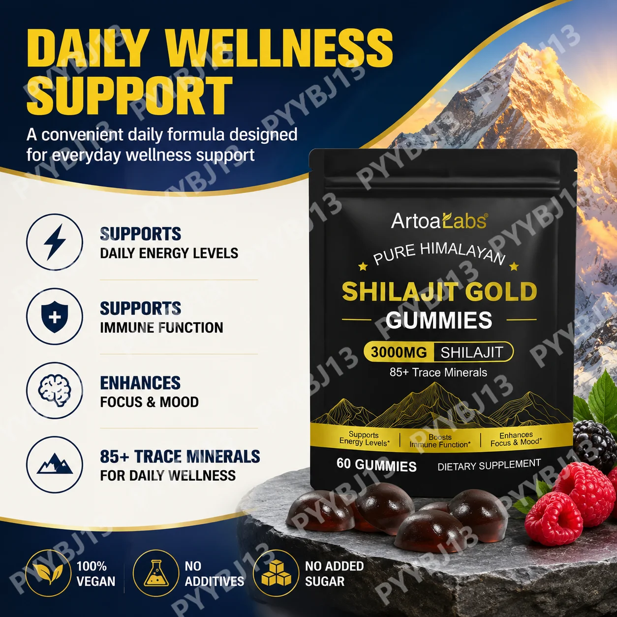 ArtoaLabs Shilajit Gummies 3000mg–Himalayan Shilajit Resin with 60% Fulvic Acid for Enhanced Absorption,85+Trace Minerals,300pcs
