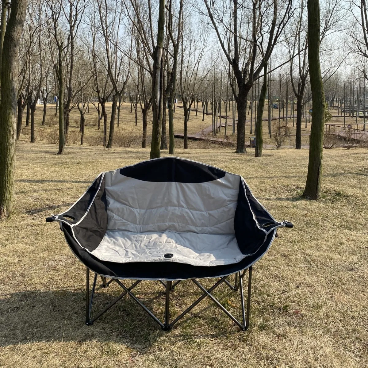 

Outdoor Double Recliner Chair Carbon Steel High Back Padded Thickened Moon Chair Portable Folding Camping Chair
