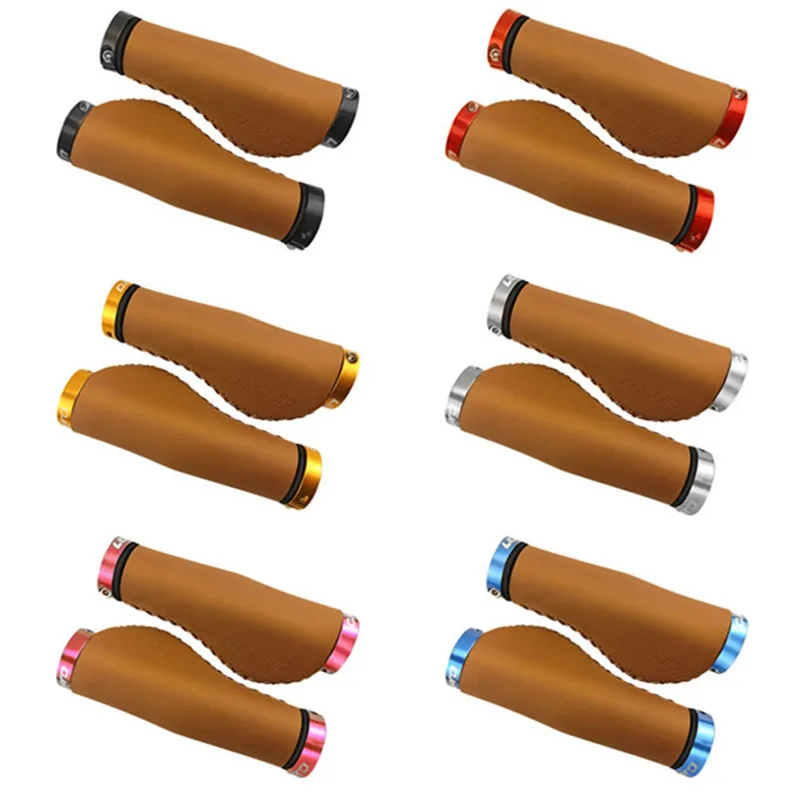 Litepro Mountain Bike Leather PU Grips 22.2mm Handlebar Soft Shock Dual Locking Bicycle 132mm Long Grip For brompton