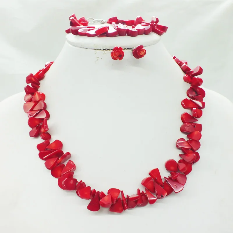 

free delivery red Coral Beads Jewelry Necklace For Wedding Or Party 18"