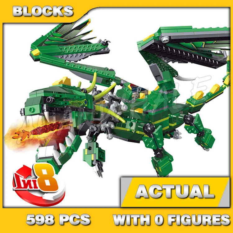 598pcs Creator 8in1 Mythical Creatures Green Three-headed Dragon Snake Scorpion 3121 Building Block toy Compatible with Model