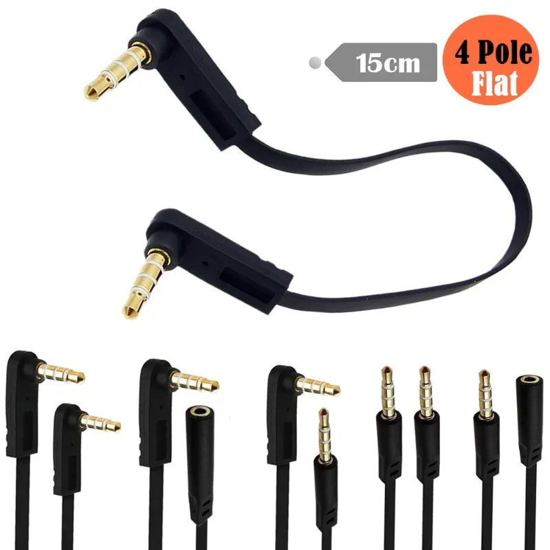 

Flat 90 ° Angle DC3.5 4 Pole Male and Female Mobile Phone Audio Recording Cable Car AUX Cable Audio & Video