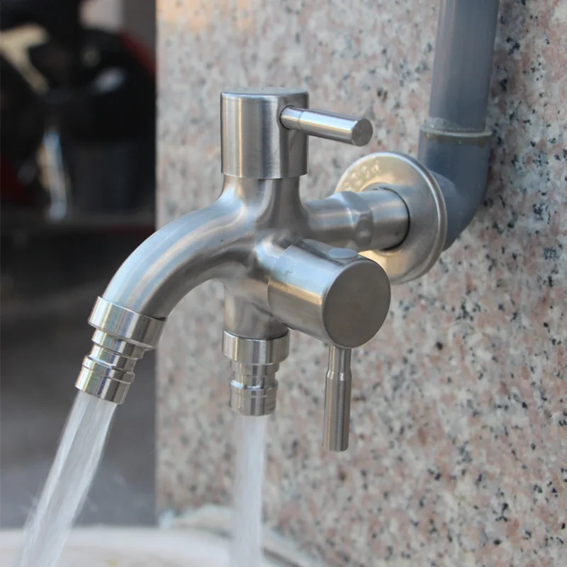 304 Stainless Steel Faucet Lengthened One into Two out Multi-Function Double-Outlet Washing Machine Faucet, Mop Pool Faucet G1/2