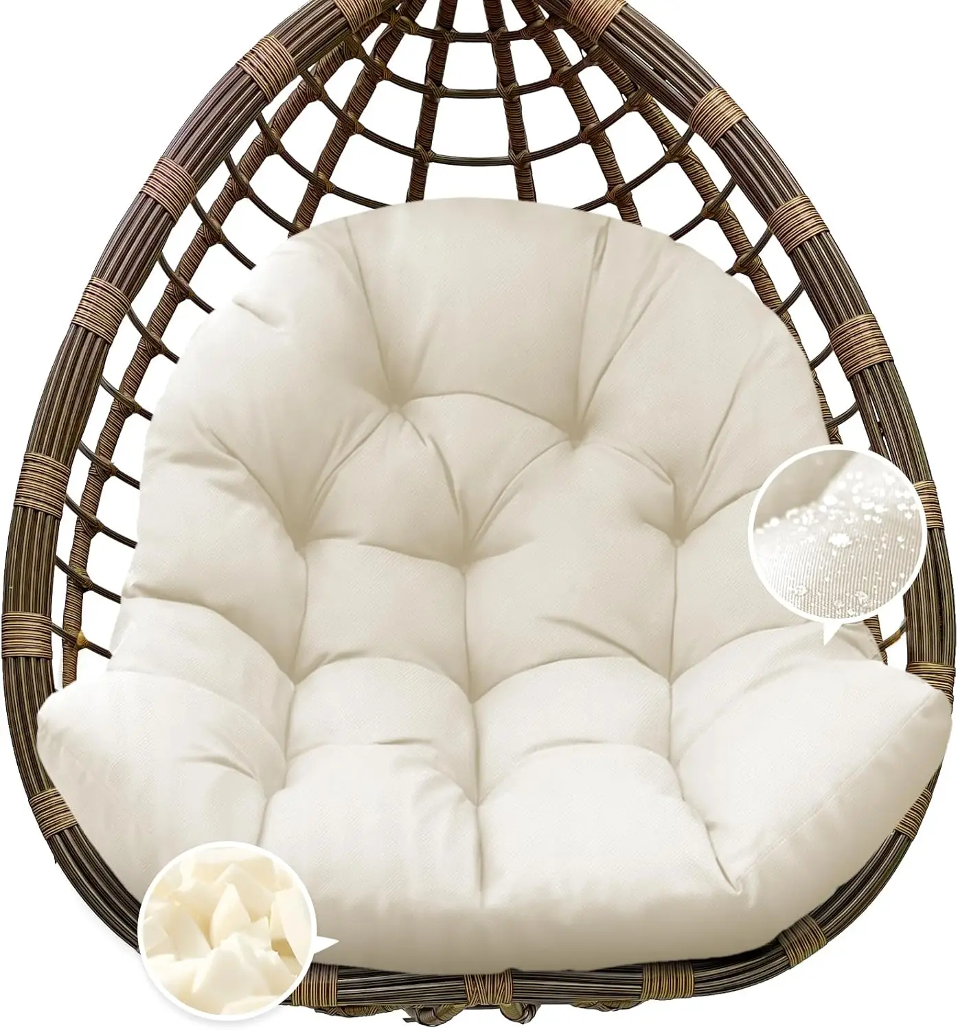 

Водонепроницаемая подушка для подвесного кресла-яйца, U-образная утолщенная подушка 47x33x7 дюймов, кремовая