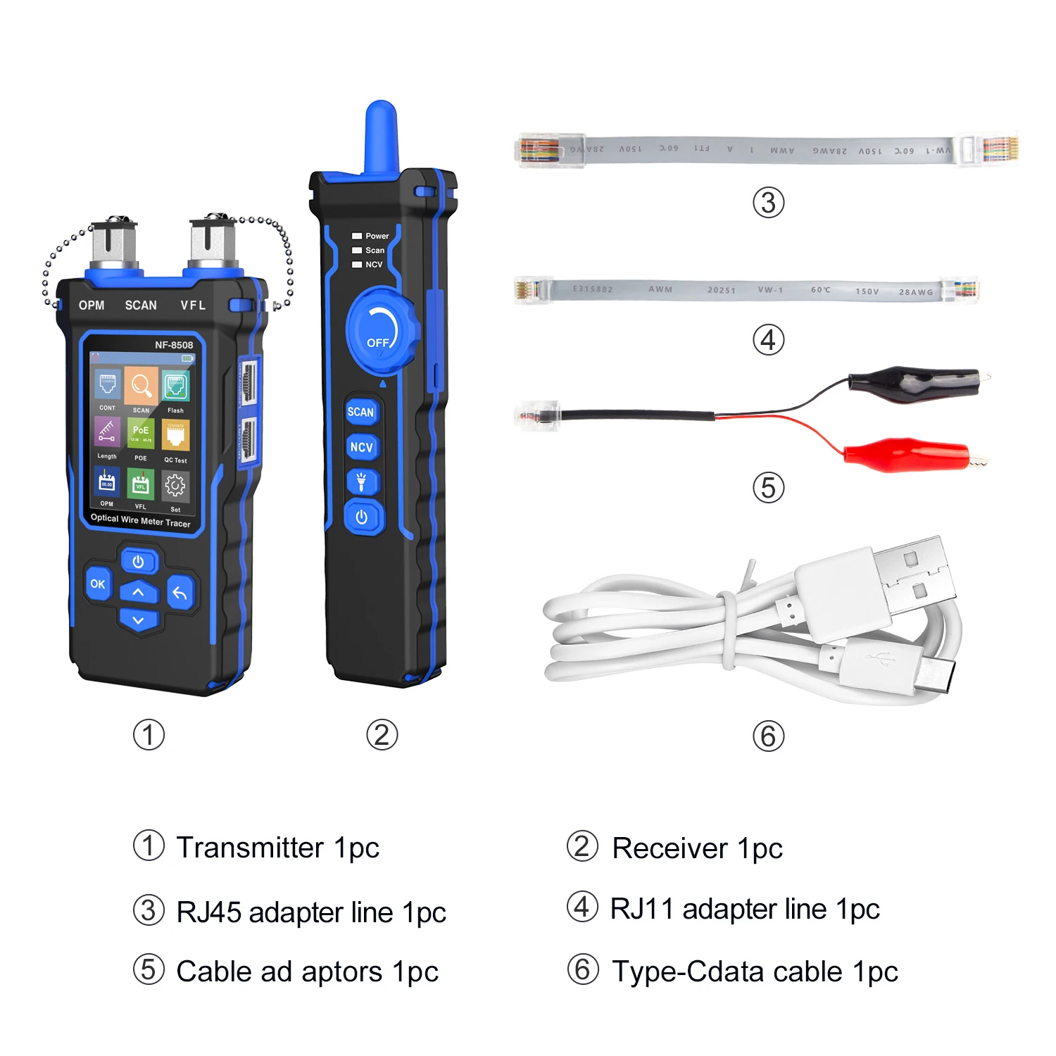 NOYAFA NF-8508 Tester śledzenia kabli Wyświetlacz LCD Miernik długości Tester liniiiremap Kontroler PoE Optyczny miernik mocy Narzędzia sieciowe — zdjęcie 7