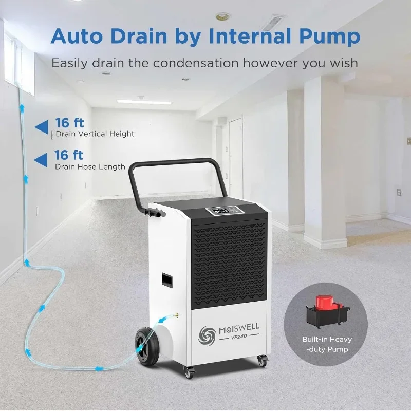 240 Pints Commercial Dehumidifier with Pump and Drain Hose for Basements and Large Spaces up to 8,500 Sq Ft