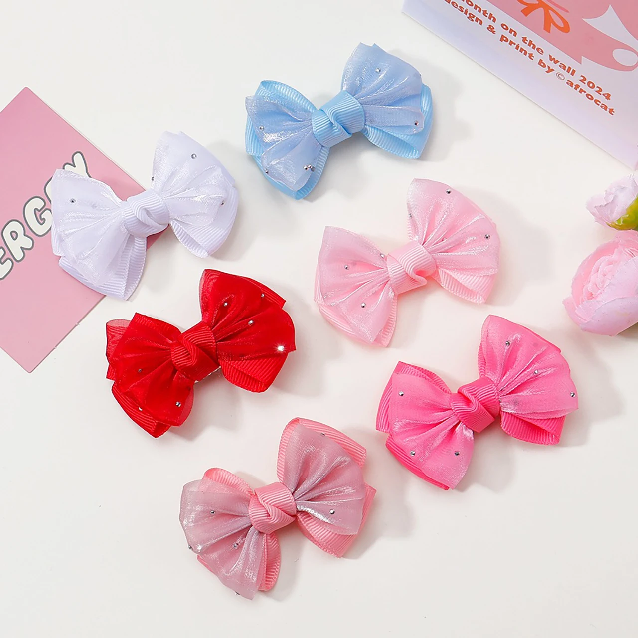 

2Pcs/set Shiny Rhinestones Bowknot Baby Hair Clips Solid Color Ponytail Headwear Princess Girls Barrettes Kids Hair Accessories