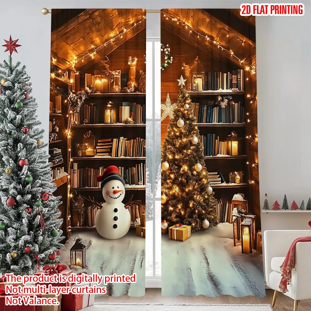 

2pcs 2D flat printing Merry Christmas Curtain Christmas bookcase Versatile Fabric Without Electricity Festive Wall Decor Perfect