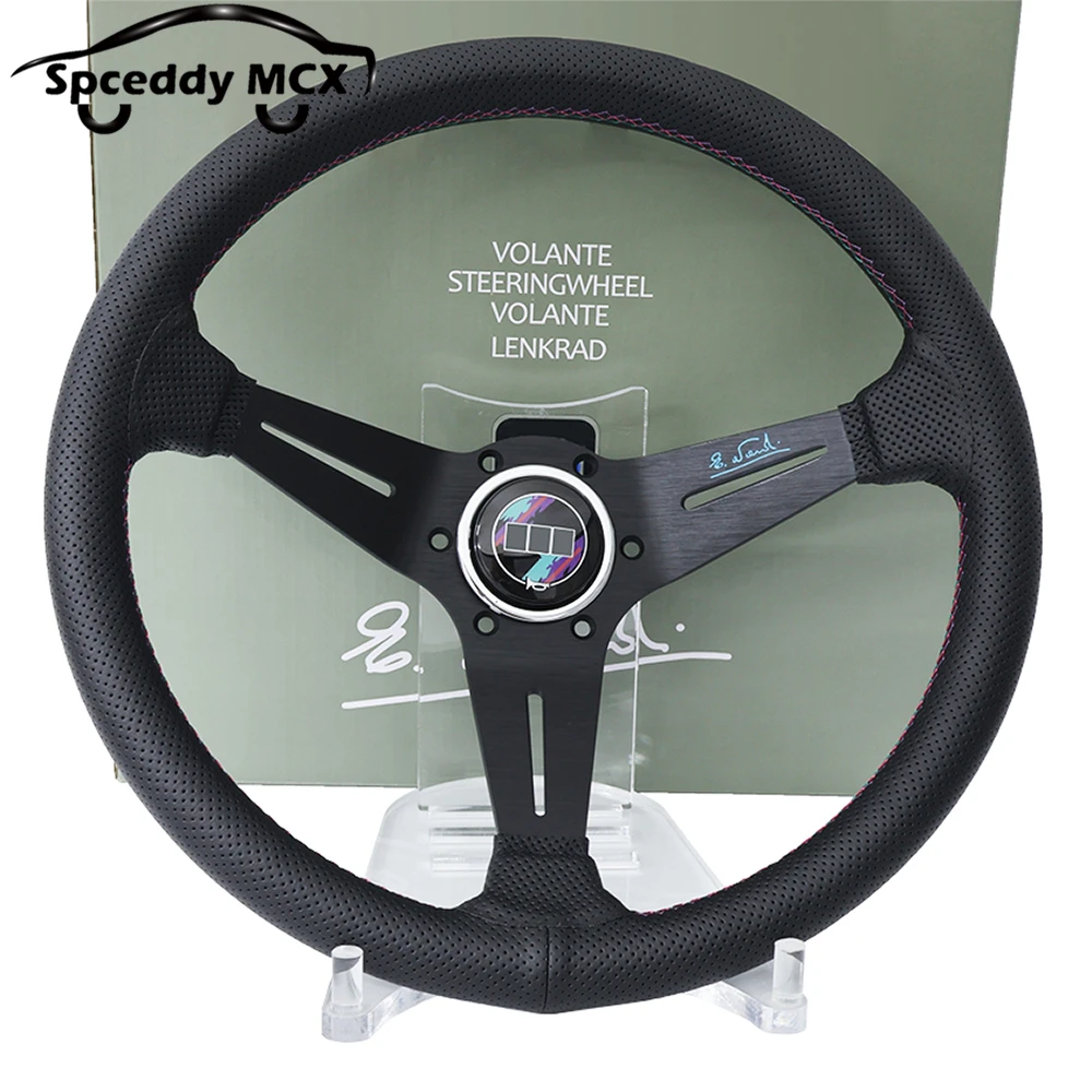 Deep Dish HK-Na 3 Color Car Sport Steering Wheel 14inch 350mm Perforated Leather Universal