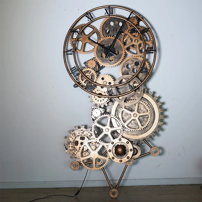 Bar Vintage Furniture Interior Decoration Hanging Iron Wall Clock Large Metal Wall Clock Punk Wall Clock Round Moving Gear