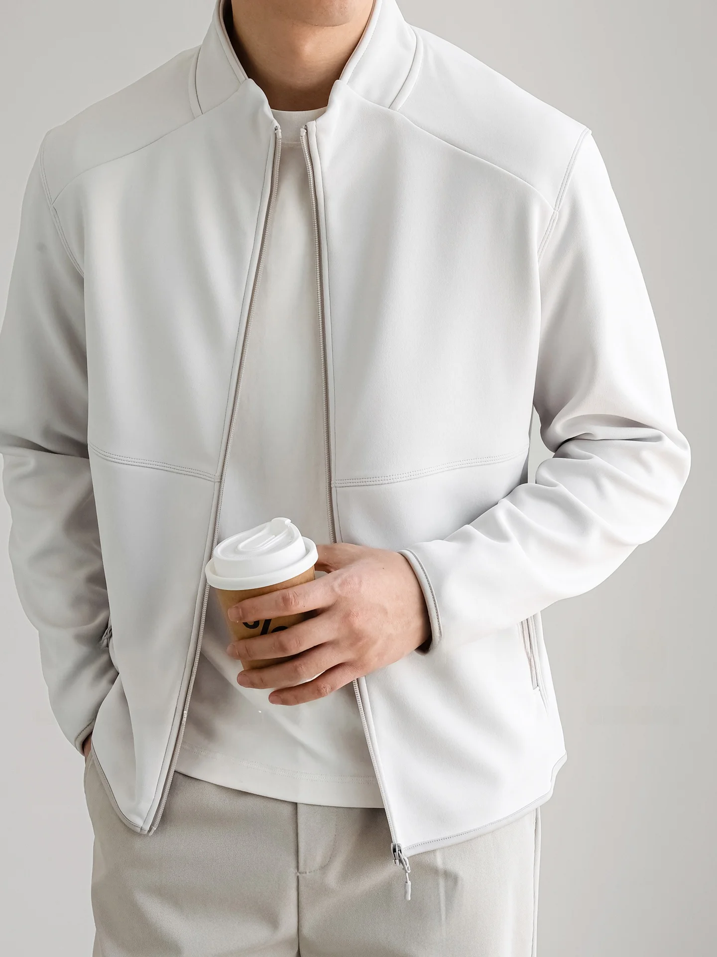Casual Commuter Men's Jacket Deconstructed Shape Windproof Stand Collar Zipper Coat Autumn Fashion Urban Style Standard Fit