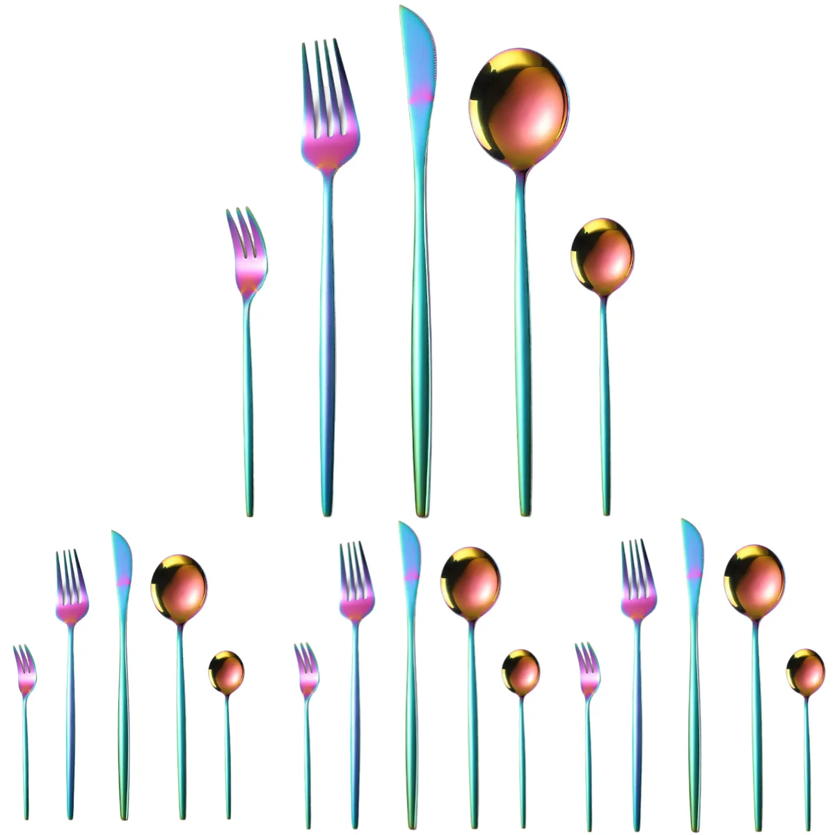 

A · HOUSEWARE 20-Piece Rainbow Portuguese Silverware Set for 4 Stainless Steel Flatware Fork Spoon Knife Elegant Eating Utensils