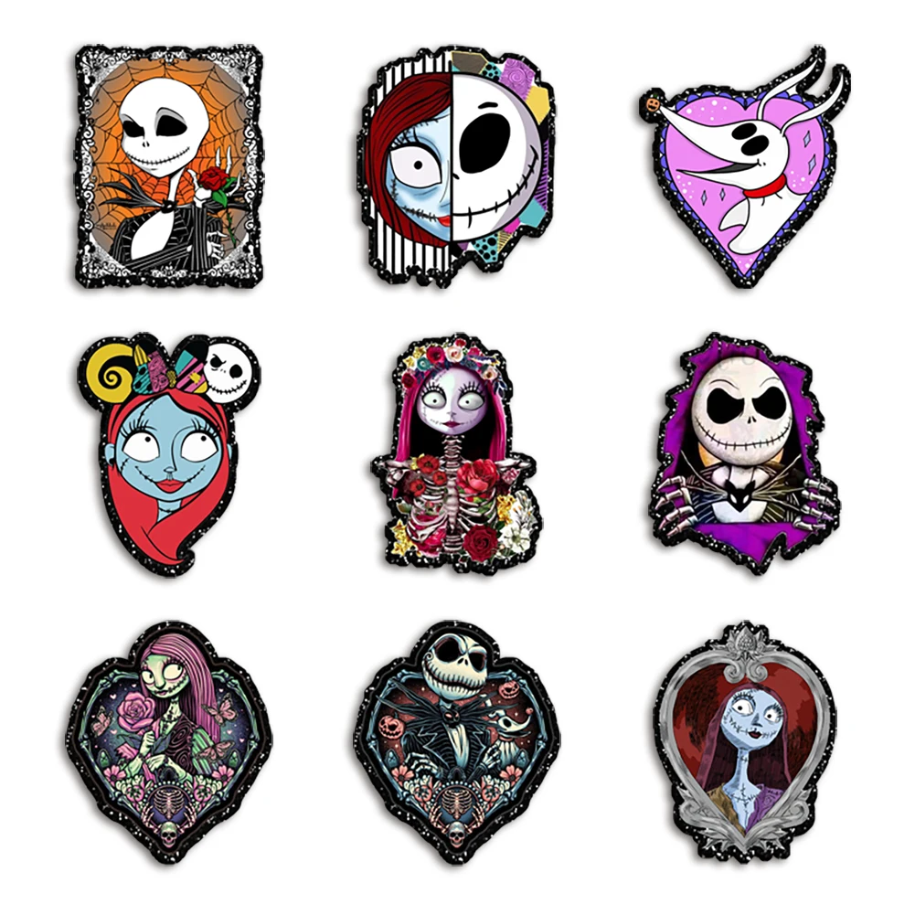 

The Nightmare Before Christmas Black Glitter Resin Planar Acrylic Girls DIY Phone Case Hair Bow Craft Keychains Accessories