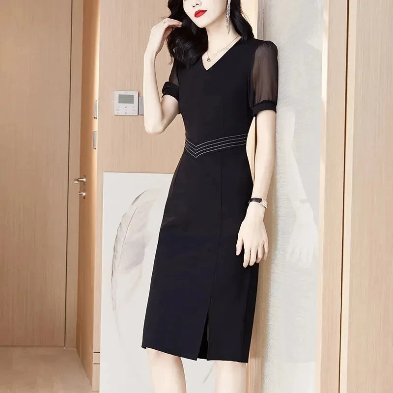 

Hot-sell Summer Short Sleeves Bandage Dresses Show Slim Bodycon Office Dress Vintage High End Women Package Hip Dress Vestidos