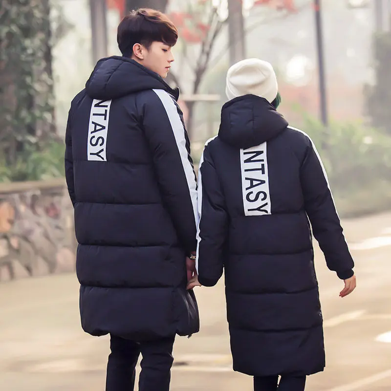 

Men's Long Thiened Winter Cotton Jaet Warm Hooded Coat Korean Sle Trendy BF Sle Casual Outerwear for Couples