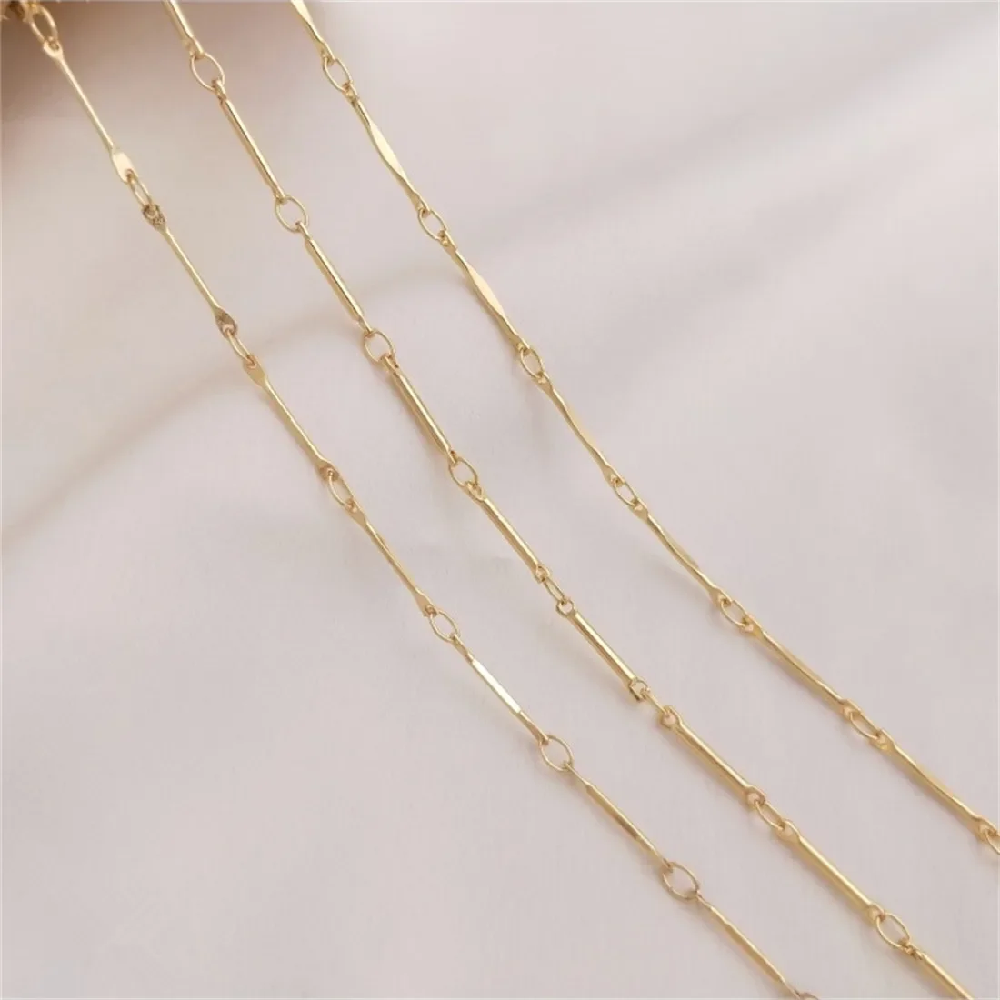 14K Gold-Color Stick Chain Round Bar Link Chain Thin Chain Flattened Chain Handmade DIY Bracelet Necklace Jewelry Loose Chain