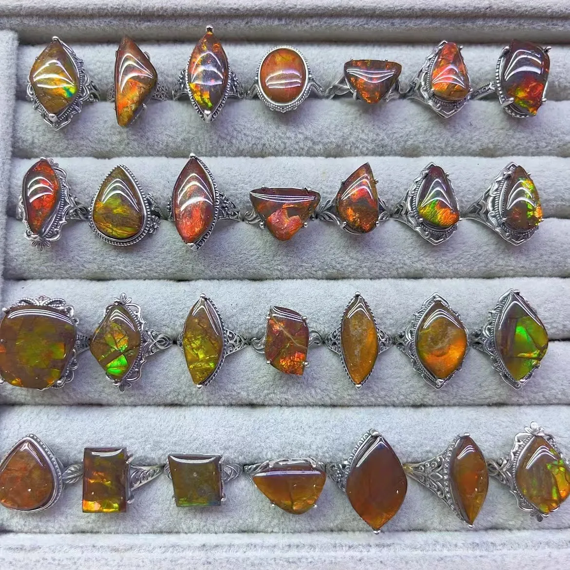 

1 шт. Fengbaowu натуральное красочное кольцо из аммолита неправильной формы, камень из стерлингового серебра 925 пробы, модные ювелирные изделия, подарок для женщин и мужчин