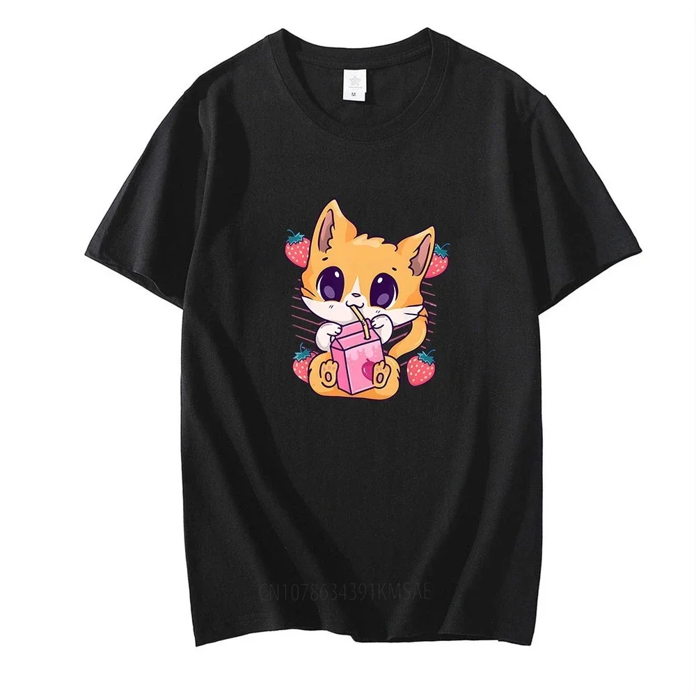 Strawberry MilkShake T Shirts Short Sleeve Anime Tee-shirt Cartoon Print Comfortable O-neck Tshirt Ropa Hombrer Cute Casual Tees