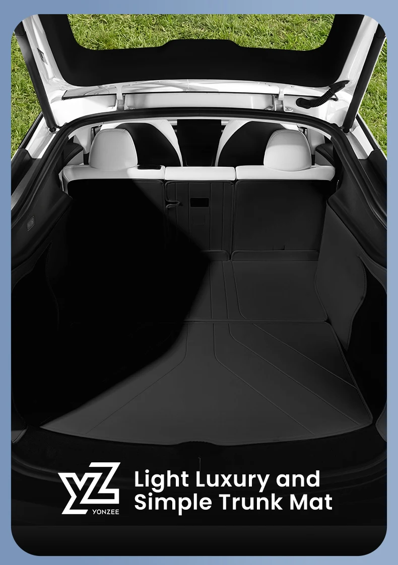 YZ Für Tesla Model Y Kofferraummatte Juniper 2025 2026 Vollflächige Leder-Kofferraummatte Laderaumauskleidung Kofferraumschutz Zubehör – Detail 4