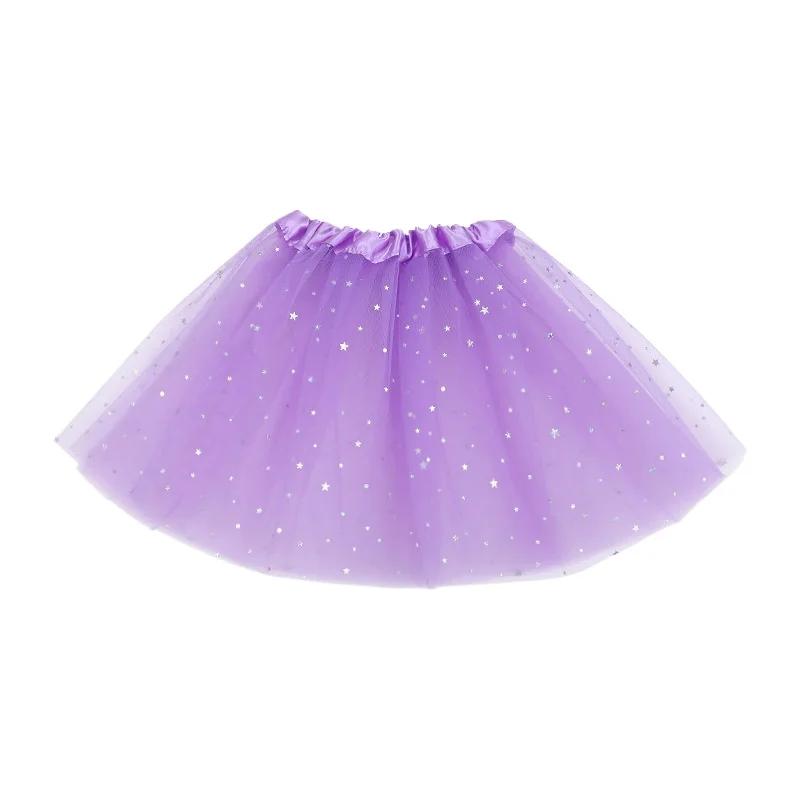 Kids Glitter Dance Skirts Girls Tulle Star Short Tutu Skirt Cheering Sequin 3 Layers Tulle Toddler Pettiskirt Child Chiffon 2-8