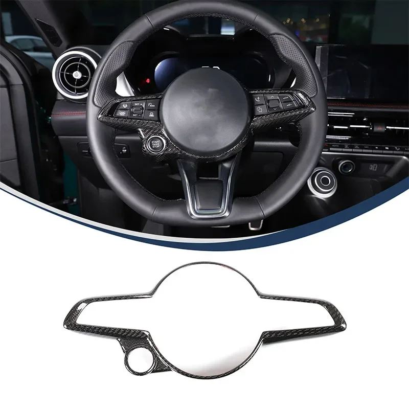 

Для Alfa Romeo Giulia Stelvio Tonale 2020-2023, настоящее углеродное волокно, Автомобильное рулевое колесо, декоративная крышка, наклейки, аксессуары