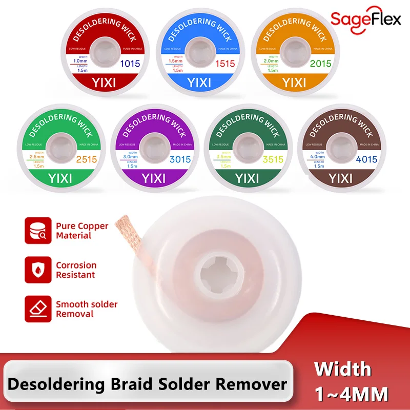 

1.5 Meter 1/1.5/2/2.5/3/4mm Desoldering Braid Kit Solder Remover Wick for BGA PCB Electronics Repair High-Suction Copper Wire